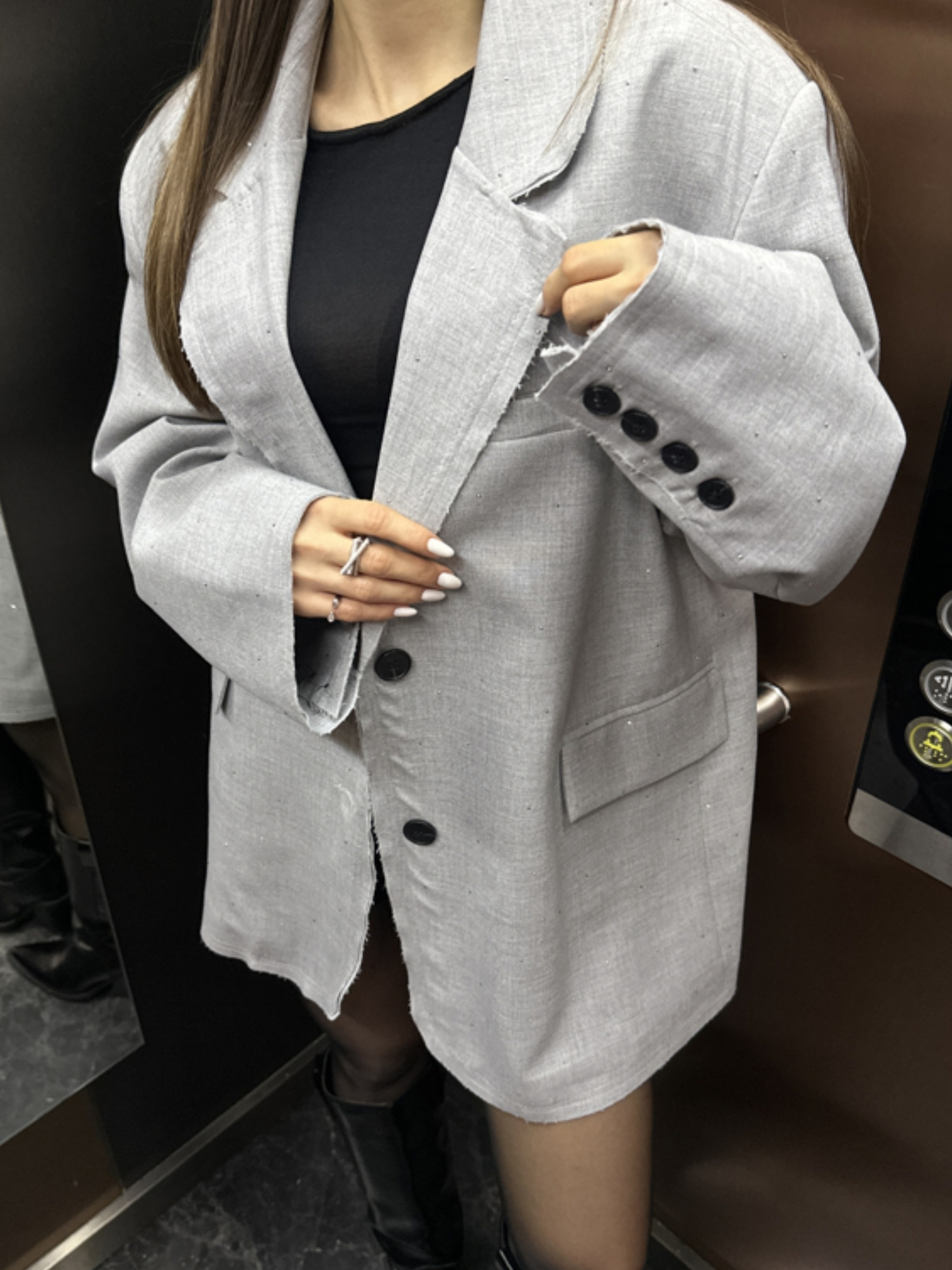 TAŞLI GRİ OVERSİZE BLAZER