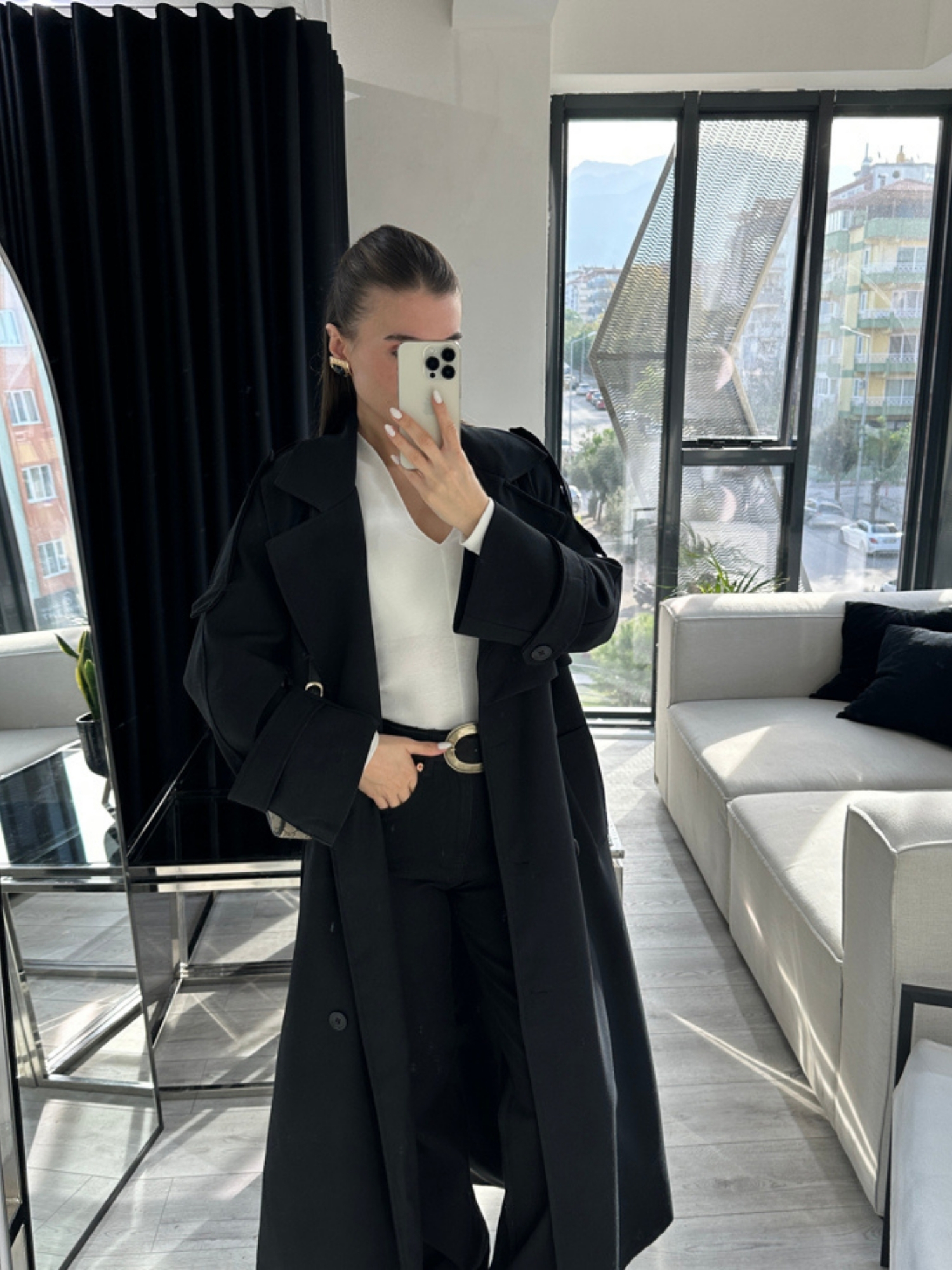 SİYAH UZUN BOY PREMİUM TRENCHCOAT